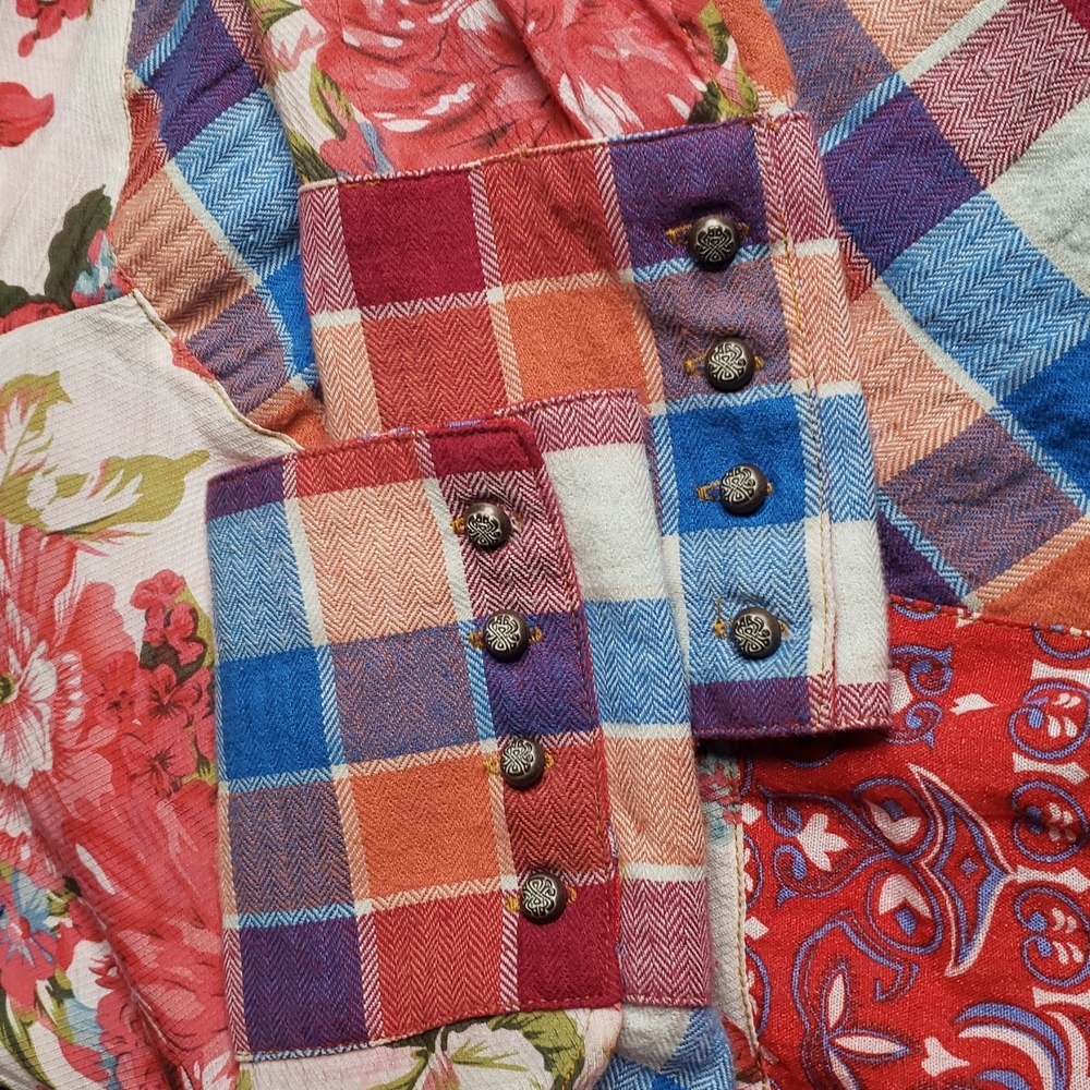 Aratta Silent Journey Indepence Day Dolman Sleeves Shirt Size M Boho Patchwork - Picture 15 of 16